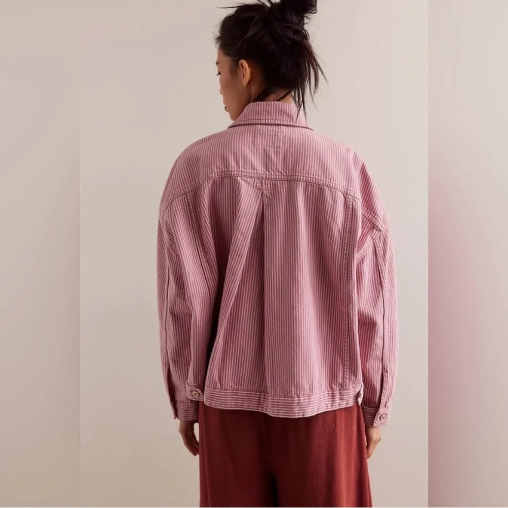 NWT Free People We The Free Opal Swing Railroad Jacket Dried Roses Stripe Large - Picture 2 of 4